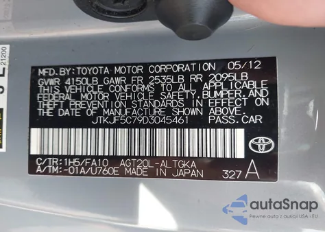 2013 Scion Tc из США, поврежденный, VIN JTKJF5C79D3045461